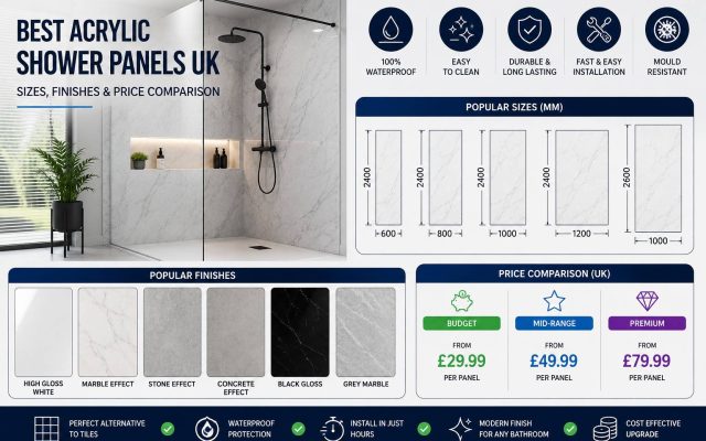 Best acrylic shower panels UK with modern bathroom wall panel finishes and size comparison