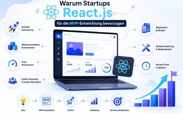 Warum Startups React.js für die MVP-Entwicklung bevorzugen mit Fokus auf schneller Entwicklung, skalierbarer Architektur und effizienter Produktvalidierung